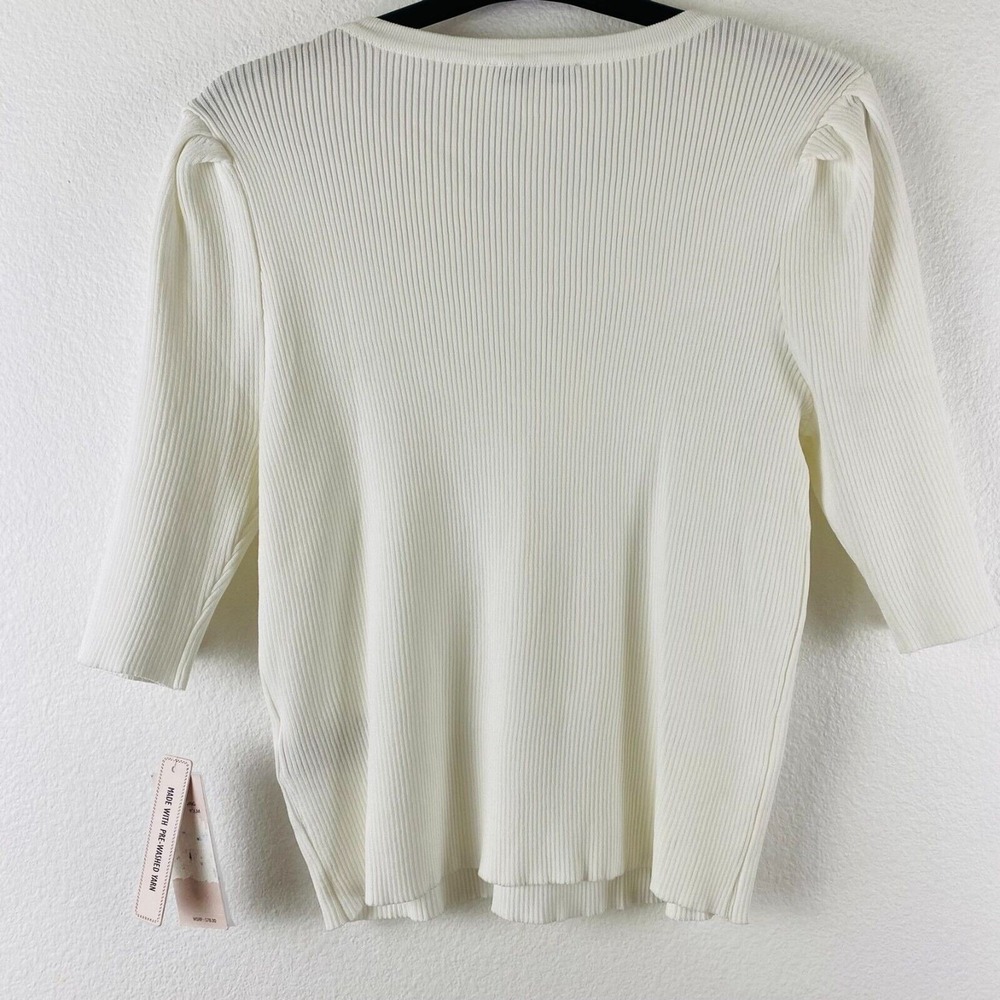 NWT Nanette Lepore Women's Top XL White Scoop Neck  Knit‎  Puff Sleeve - Picture 2 of 13